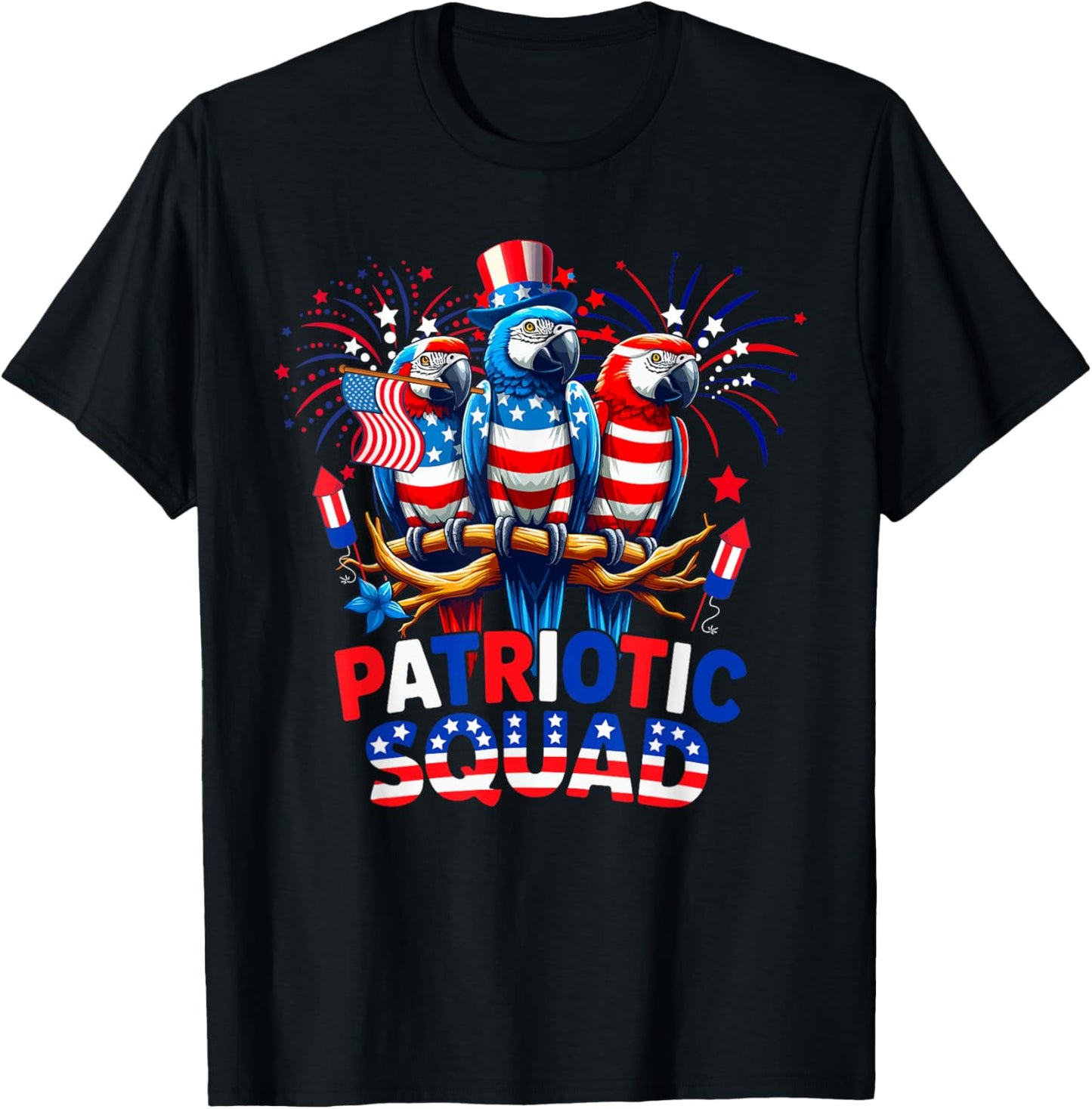 Patriotic Squad Three Cute Parrots 4th Of July Us Flag T-shirt