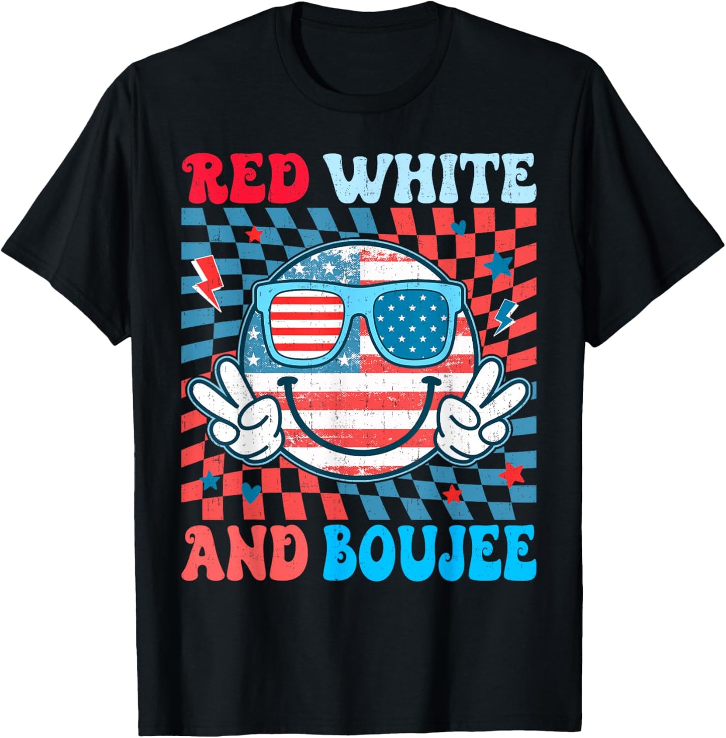 Boujee 4th Of July Usa Flag Cute Face Peace Independence Day T-shirt