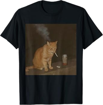 Cat Meme Cat Smoking Cigarette And Beer Baddies Get Saddies T-Shirt