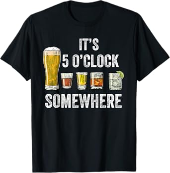 It's 5 O'clock Somewhere Vintage Funny Beer Drinking T-Shirt