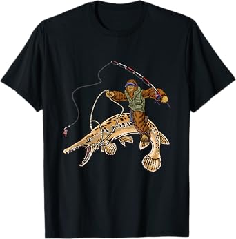 Alligator Gar Fishing Bigfoot Fisherman T-Shirt, Small, Black