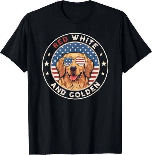 Red White Golden Retriever American Flag 4th of July Gift T-Shirt