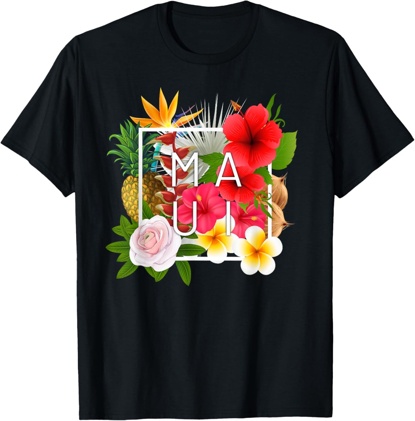 Flowers of Maui Word Art - Hawaiian Island Souvenir T-Shirt