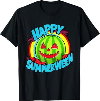 Happy Summerween Summer Watermelon Jack-o-lantern Halloween Men Women T-Shirt
