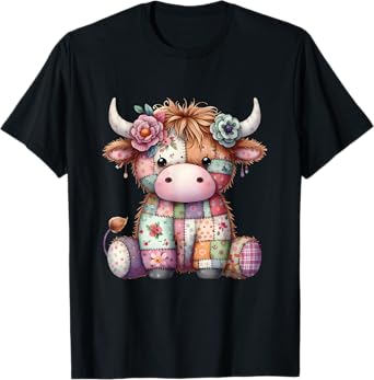 Highland Cow Cute Quilted Cow Quiter Quit Quilting For Women T-Shirt