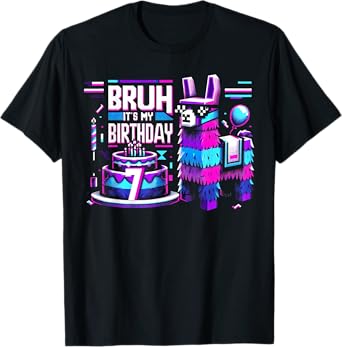 Bruh Its My 7th Birthday Llama Pinata Boy Girl Party Bday T-Shirt