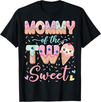 Mommy Of The Two Sweet Ice Cream Lover 2Nd Birthday Girl T-Shirt