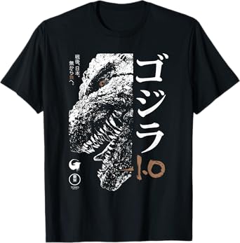 Godzilla Minus One Half Face Black & White Movie Poster T-Shirt