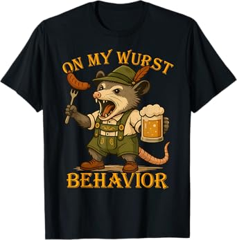 Oktoberfest On My Wurst Behavior Funny Opossum German Beer T-Shirt