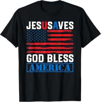 Jesus Saves USA - God Bless America - Vintage Grunge Flag T-Shirt