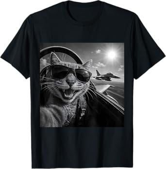 Cat Selfie Jet Plane Funny Cat Gifts for Men Women Children T-Shirt