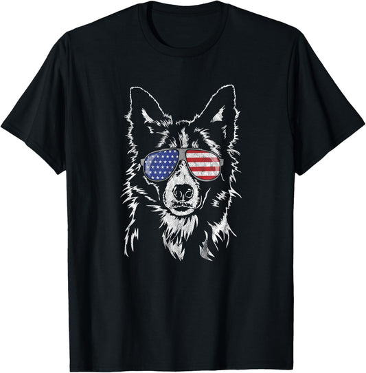 Funny Proud Border Collie American Flag sunglasses gift dog T-Shirt