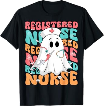 Spooky Registered Nurse Ghost RN Funny Halloween Costume T-Shirt