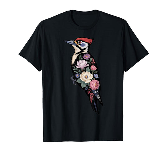 Floral Woodpecker Bird Lover Birding Enthusiasts Men Women T-Shirt