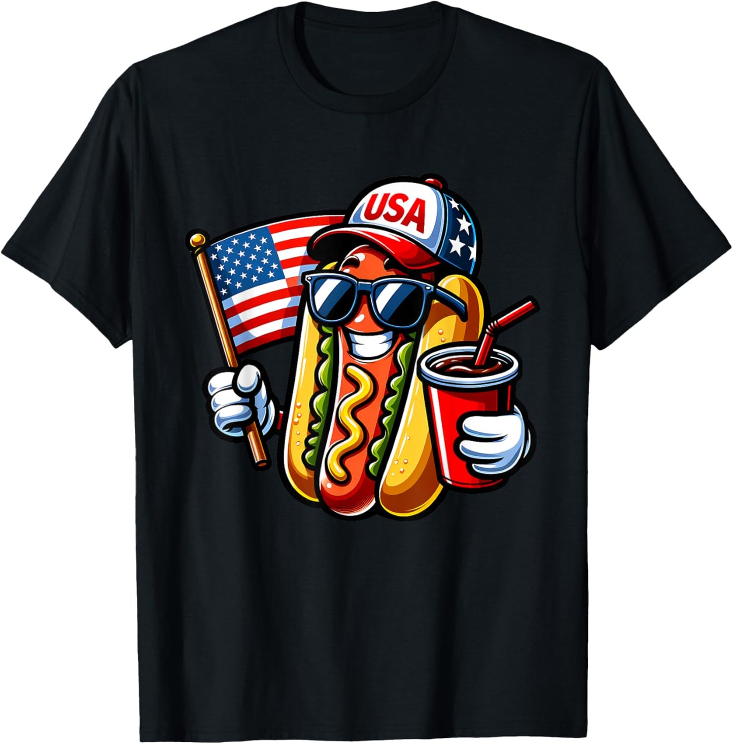 4th Of July Hotdog Funny Fourth Of July Patriotic Usa Flag T-shirt