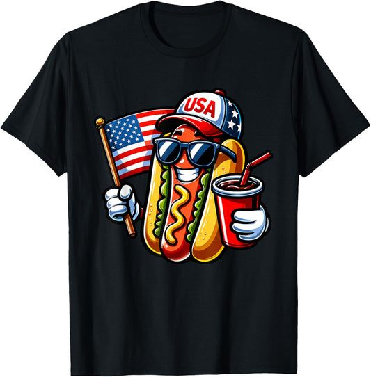 4th Of July Hotdog Funny Fourth Of July Patriotic Usa Flag T-shirt