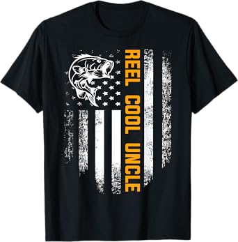 Reel Cool Uncle Shirt Vintage Flag Fishing Father's Day Gift T-Shirt