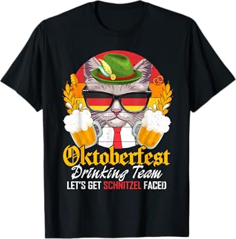 Oktoberfest Drinking Team Let's Get Schnitzel Faced Cat Men T-Shirt