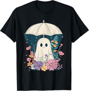 Cute Boho Ghost Under Umbrella Halloween Party Ghost Costume T-Shirt