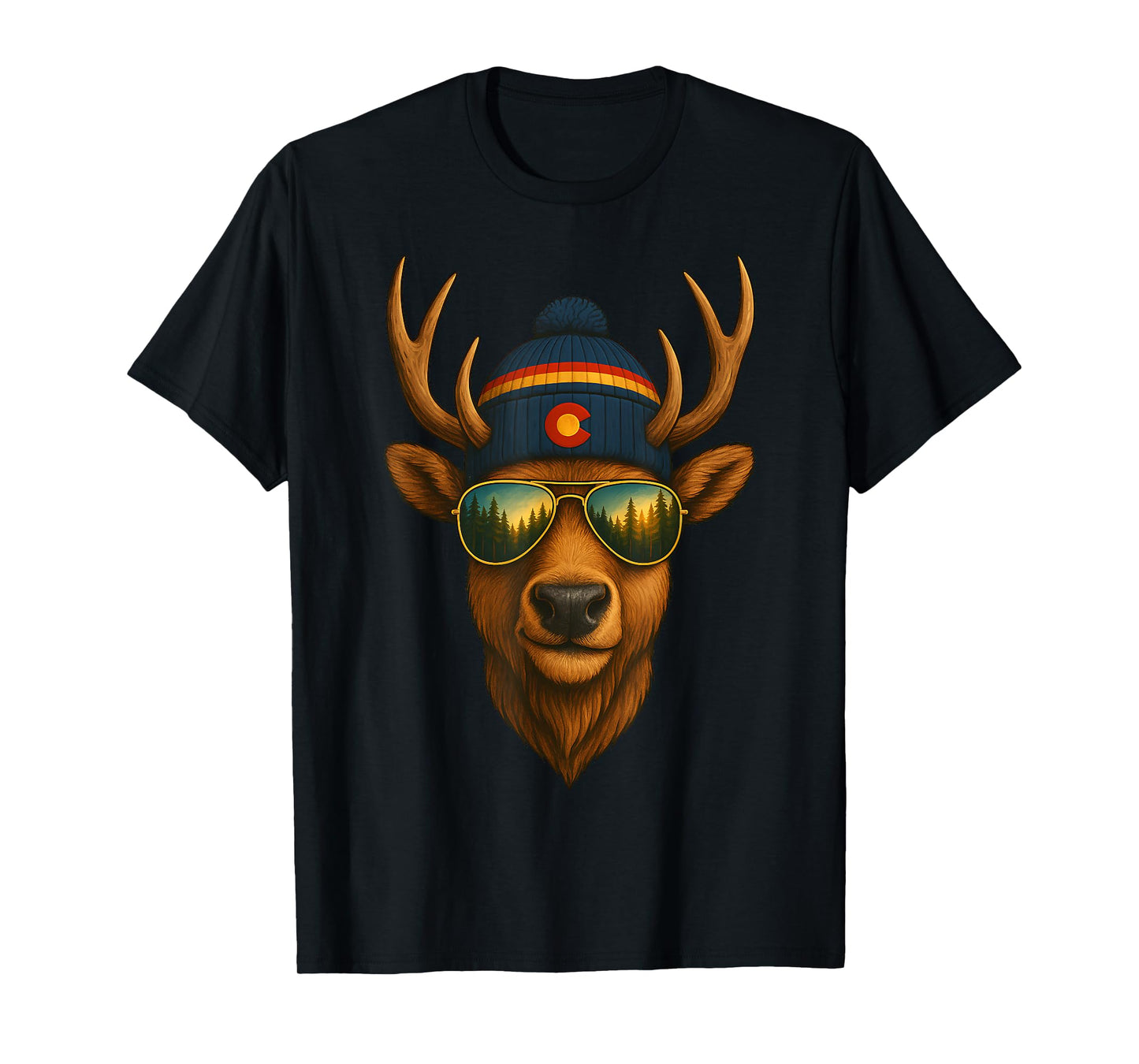 Colorado Elk Beanie Design Cool Mountain Wildlife Graphic T-Shirt