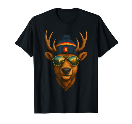 Colorado Elk Beanie Design Cool Mountain Wildlife Graphic T-Shirt