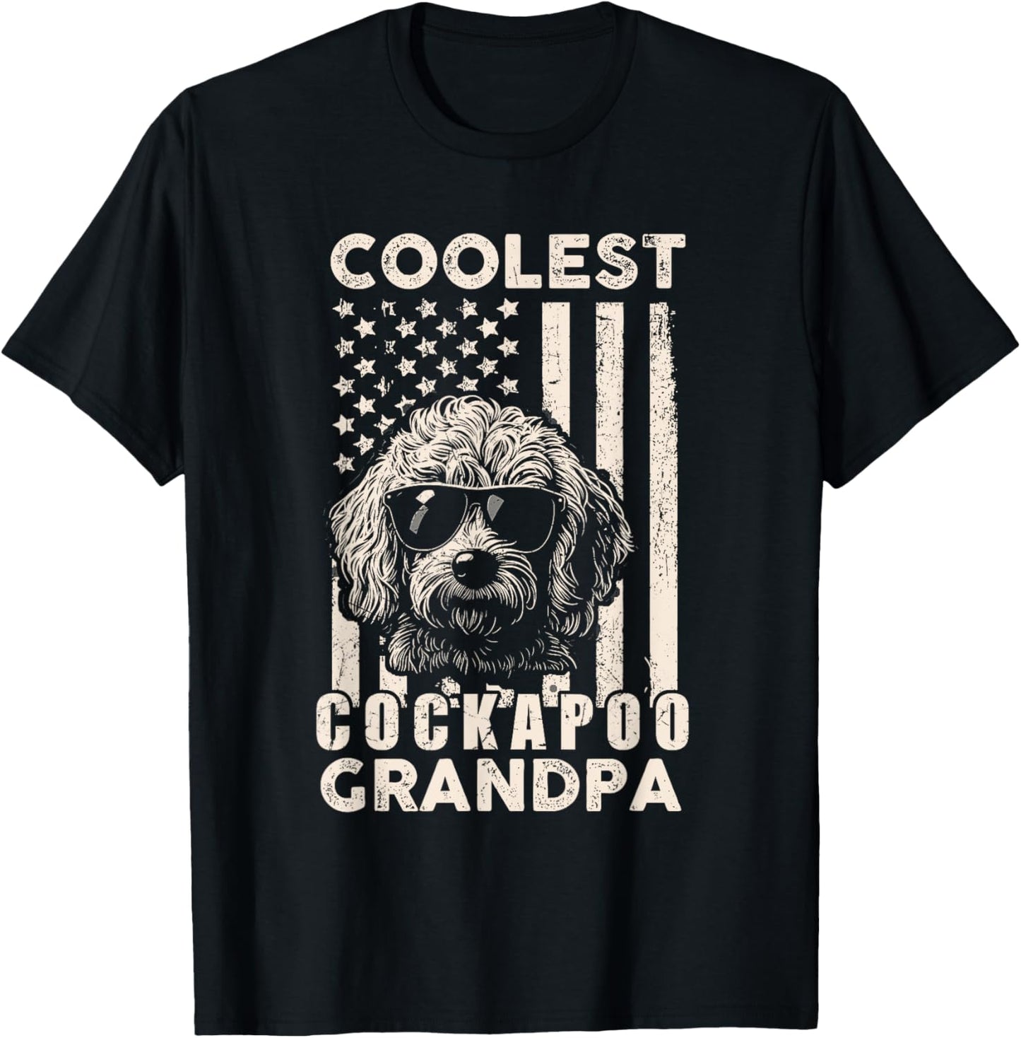Coolest Cockapoo Grandpa Vintage American Flag Funny Dog Dad T-Shirt