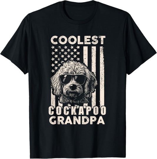 Coolest Cockapoo Grandpa Vintage American Flag Funny Dog Dad T-Shirt