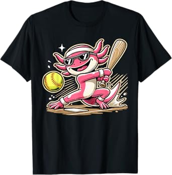 Axolotl Playing Softball, Softball Player Sports Kids T-Shirt