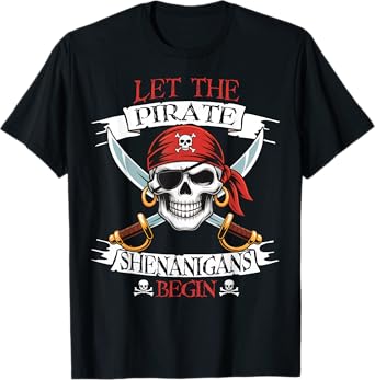 Let The Pirate Shenanigans Begin Pirate Skull Halloween Boys T-Shirt