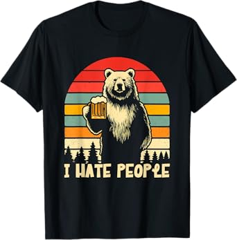 Funny Retro Bear Beer I Hate People T-Shirt