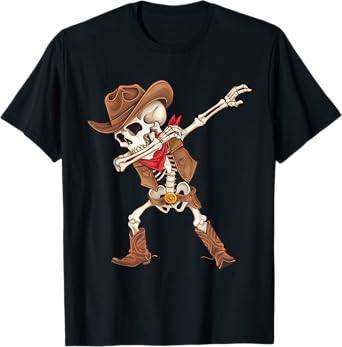Dabbing Skeleton Cowboy Halloween Costume Boys Mens Kids T-Shirt
