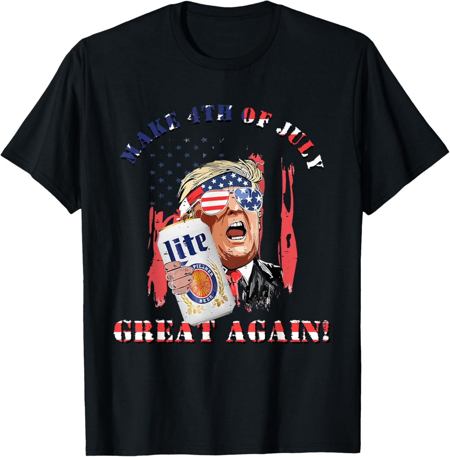Funny Trump Drinking US Flag Make 4th Of July Great Again T-Shirt