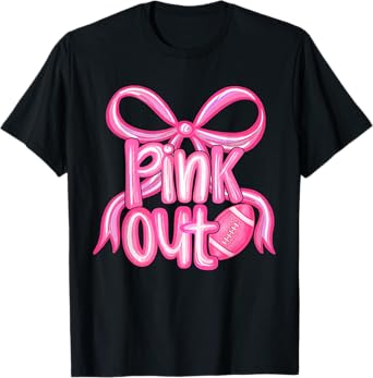 Pink Out Football Bow Preppy Breast Cancer Awareness Women T-Shirt