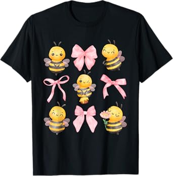 Coquette Bee Pink Bow Bumblebee Theme Birthday Girls T-Shirt