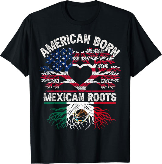 American Born Mexican Roots Flag Tree Mexico USA Heritage T-Shirt