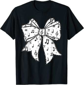 Music Notes Coquette Bow Music Teacher School Musician Band T-Shirt