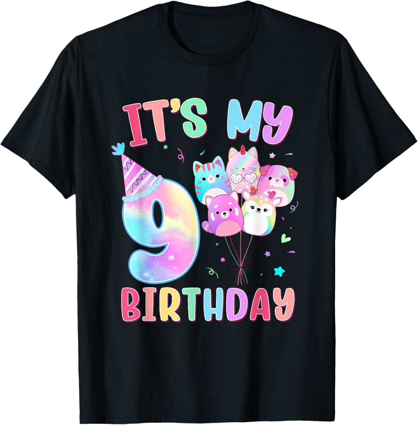 Birthday Girl It's My 9th Birthday Squish Squad Mallow Kids T-Shirt