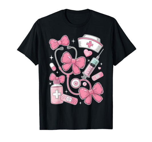 Nurse Coquette Pink Bow Stethoscope Registered Nurse Women T-Shirt