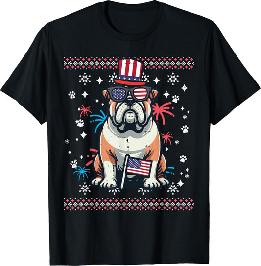 4th Of July Dog English Bulldog American Men Women Kids T-Shirt