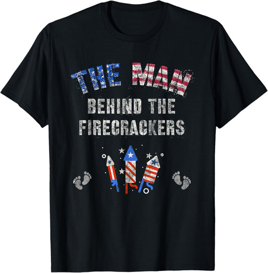 The Man Behind the Twins FIRECRACKERS 4th of July Expecting T-Shirt