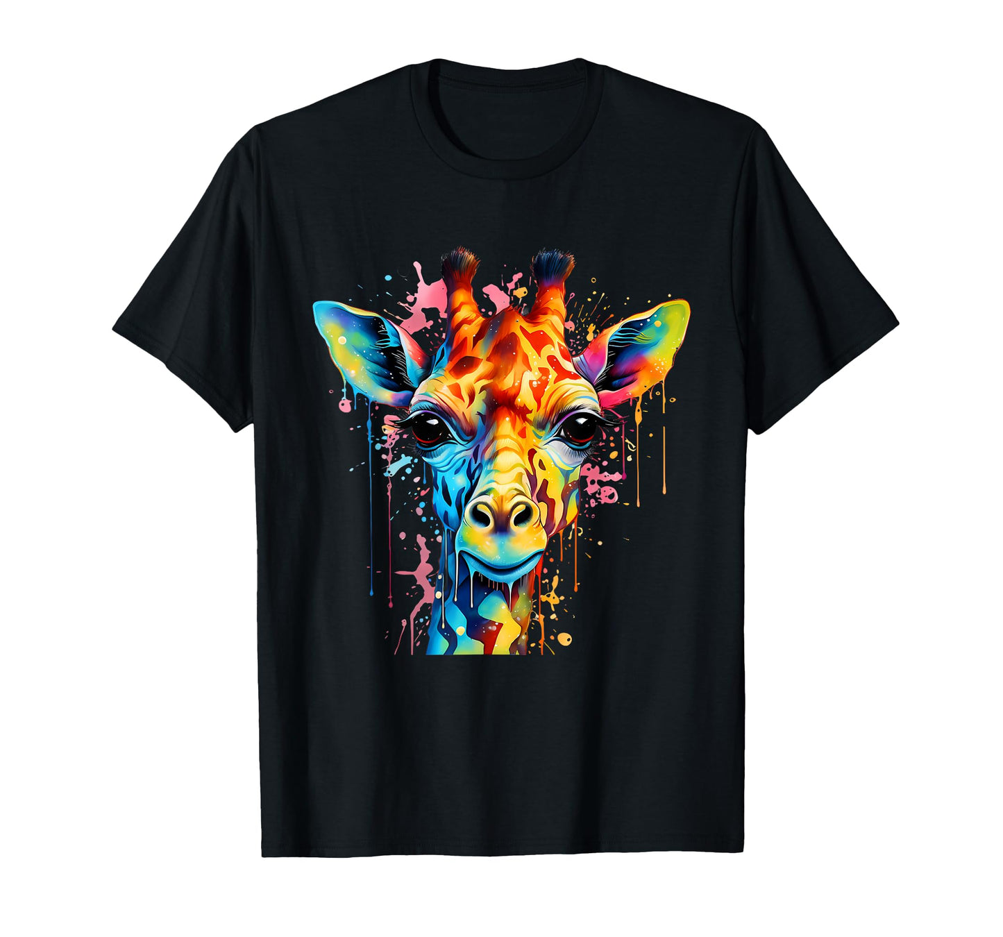 Giraffe Portrait Colorful Splash Artwork Wildlife Savanna T-Shirt