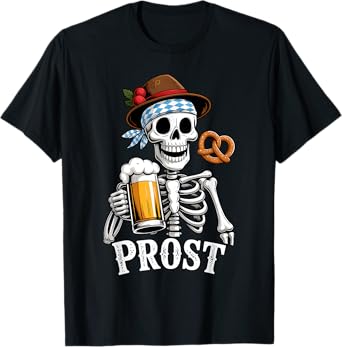 Prost Oktoberfest Skeleton Drinking Beer Men Women T-Shirt
