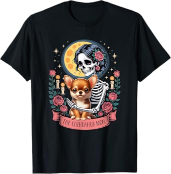 The Chihuahua Mom Halloween Dog Onwer Skeleton Women Flowers T-Shirt
