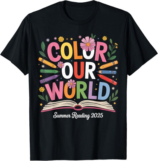 Color Our World Summer Reading 2025 Cute Book Wildflowers T-Shirt
