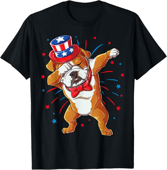 Dabbing English Bulldog 4th of July T shirt Men USA Flag T-Shirt