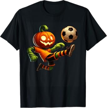 Pumpkin Face Soccer Halloween Costume Men Boys Kids Cute T-Shirt