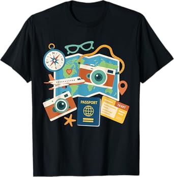 Tourist Holidays Costume Camera Passport Traveling Vacation T-Shirt