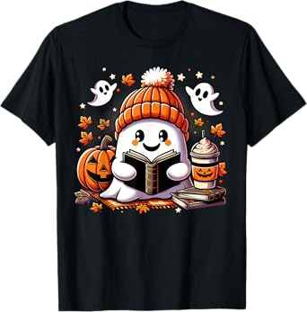 Snug Ghost Reading A Book Halloween Vibes Autumn Love Fall T-Shirt