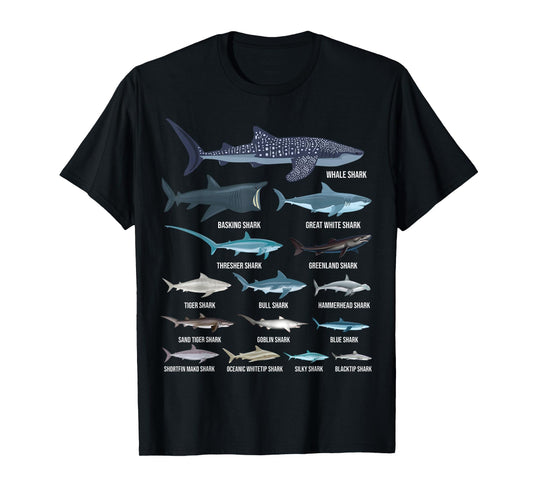 Types of Sharks Shark Identification Shark Species T-Shirt