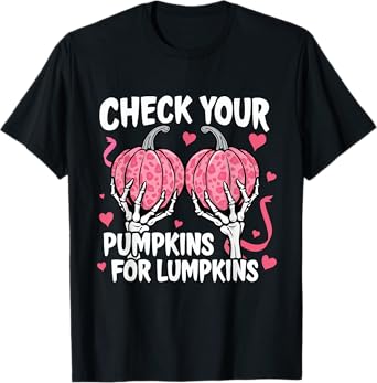 Check Your Pumpkins Breast Cancer Awareness Halloween Women T-Shirt